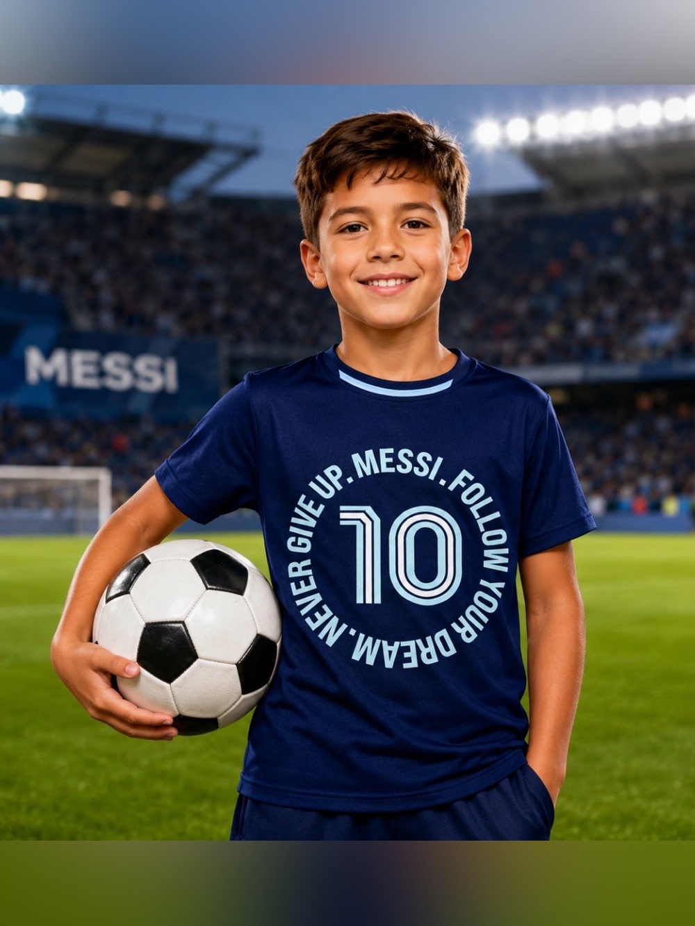 Messi Collection Youth M 10/12 Blue Soccer Tee #10 Graphic Shirt Kids Unisex